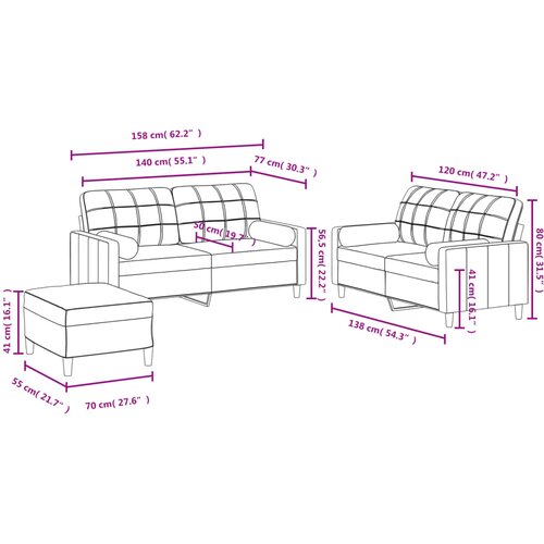  3-dijelni set sofa s jastucima tamnosivi od tkanine Slike