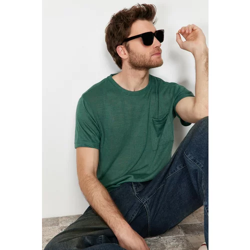 Trendyol Green Men's Regular/Normal Cut Pocket Linen Look Short Sleeve T-Shirt