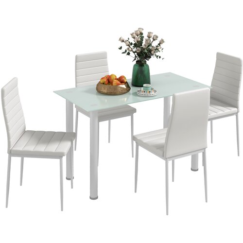 HOMCOM jedilni komplet umetno usnje, jeklo 120D x 60&Scaron; x 97V cm Bel, (5000242608) Cene