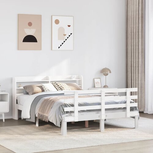 vidaXL Posteljni okvir z vzglavjem brez vzmetnice bel 140x200 cm Cene