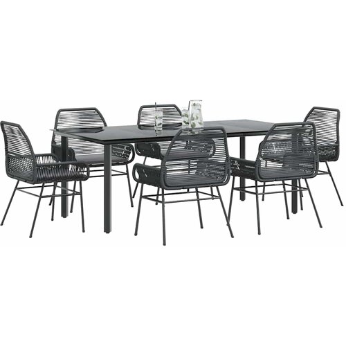 vidaXL Vrtna garnitura - 7-dijelni vrtni blagovaonski set s jastucima  crno - Crna 200 x 100 x 74 cm 6 Cijene