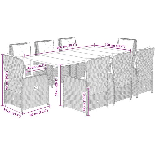  9-dijelni vrtni blagovaonski set od poliratana s jastucima bež 200 x 100 x 74 cm Slike