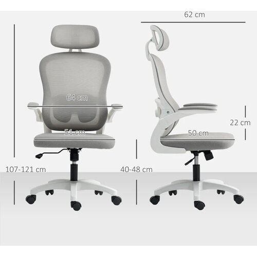  Ergonomska uredska stolica s mrežastim naslonom podesiva visina sklopivi nasloni za ruke 5 kotačića funkcija ljuljanja siva Slike