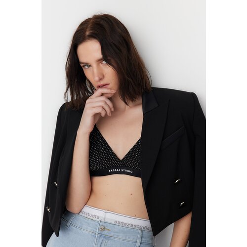 Trendyol Crop Top - Black - Plain Slike