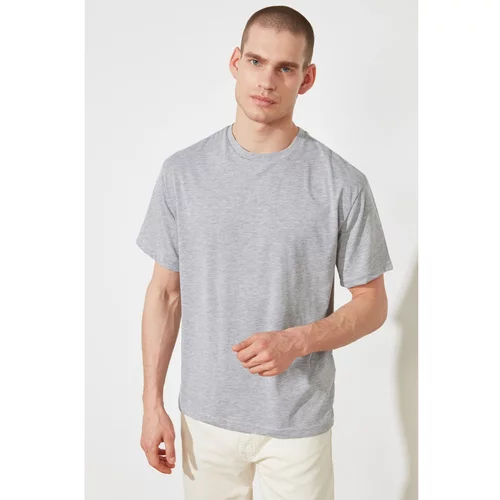 Trendyol Grey Male Oversize Fit Bike Collar Zero Sleeve Printed T-Shirt