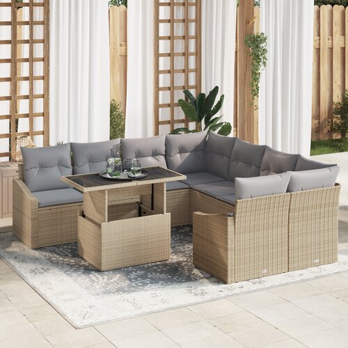 vidaXL 9-delni vrtni set kavčev s blazinami bež poly rattan Cene