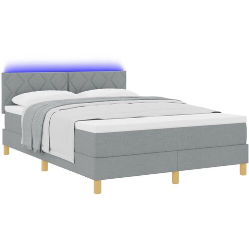 VidaXL Postelja z box springom z vzmetnico &amp;amp; LED svetlo svetlo siva 160x200 cm tkanina Slike