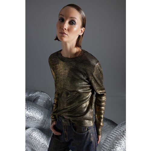 Trendyol Basic Gold Foil Printed Knitwear Sweater Slike