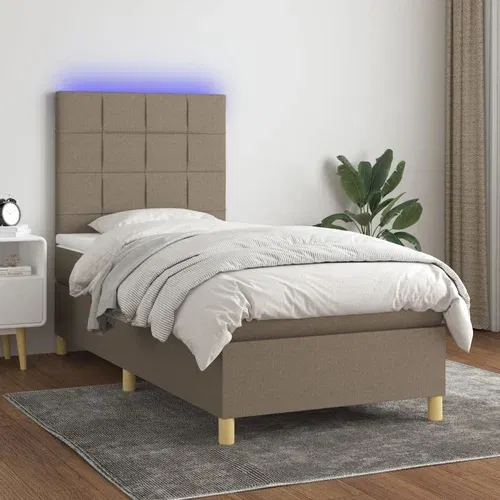 vidaXL Box spring postelja z vzmetnico LED taupe 90x200 cm blago