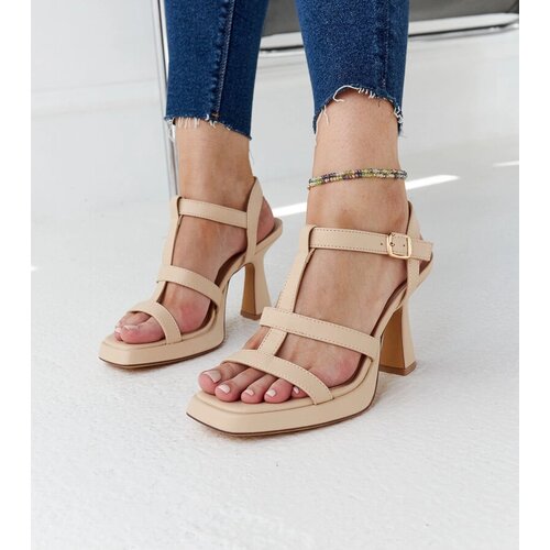 Gemre Light beige eco-leather block heel sandals Pirjo Cijene