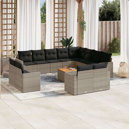 VidaXL 13-dijelni set vrtnih sofa od poliratana s jastucima sivi Slike