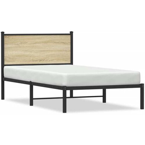 VidaXL Kovinski posteljni okvir z vzglavjem sonoma hrast 107x203 cm Slike
