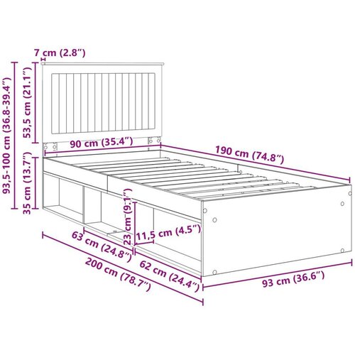  Okvir za krevet Staro drvo 90 x 190 cm Čvrsto borovo drvo Slike