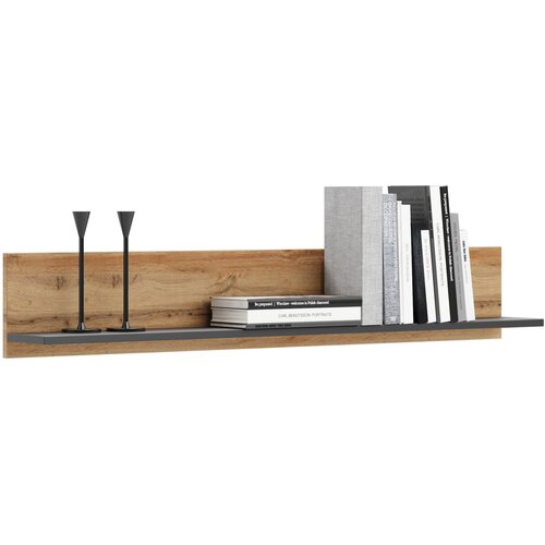 Kobi Furniture Polica 100 cm - hrastova lesna barva z zlato barvo/črna, (21960529) Slike