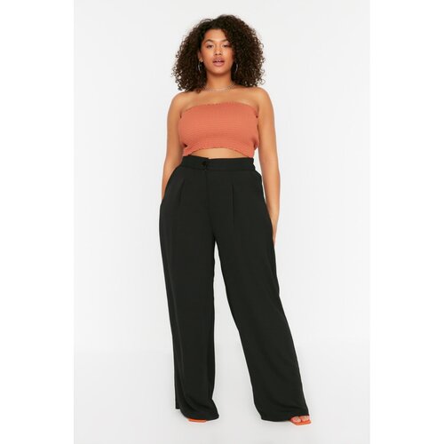 Trendyol Curve Black Pleated Woven Trousers Slike