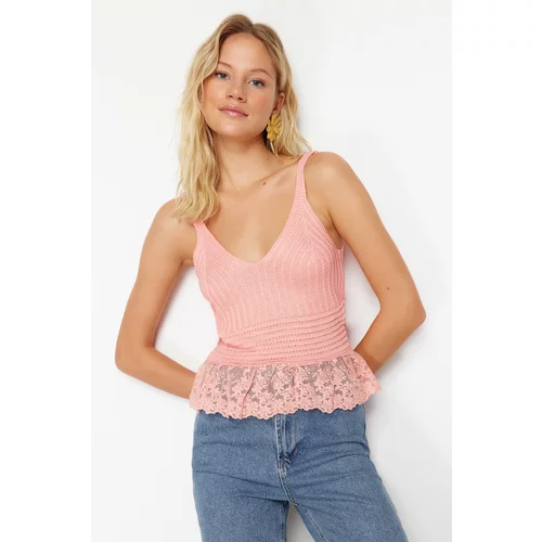 Trendyol Pink Brode Garni Detailed Knitwear Blouse