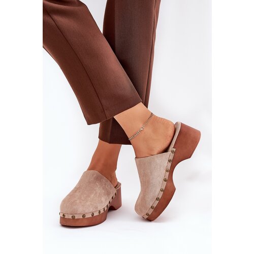 Boto Clogs Women's Slippers With Studs Eco Suede Beige Ellason Cene
