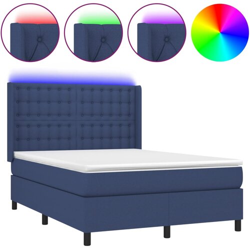 VidaXL Box spring postelja z vzmetnico LED modra 140x190 cm blago, (20902364) Slike