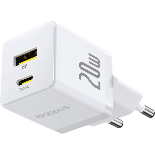 Baseus Palm stenski polnilec z USB-A in USB-C vhodoma 20W bele barve Slike