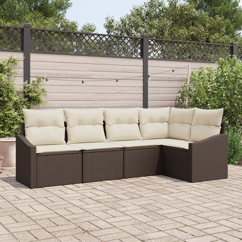 VidaXL Vrtni Set Sofa 5 komada Smeđa, Krem Ratan, Poliester Slike