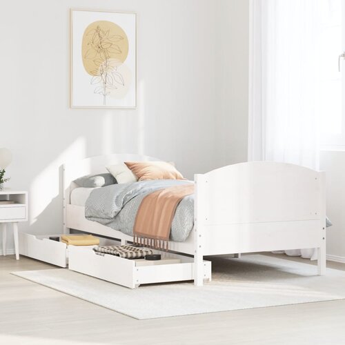 vidaXL Posteljni okvir brez vzmetnice bel 75x190 cm trdna borovina Cene