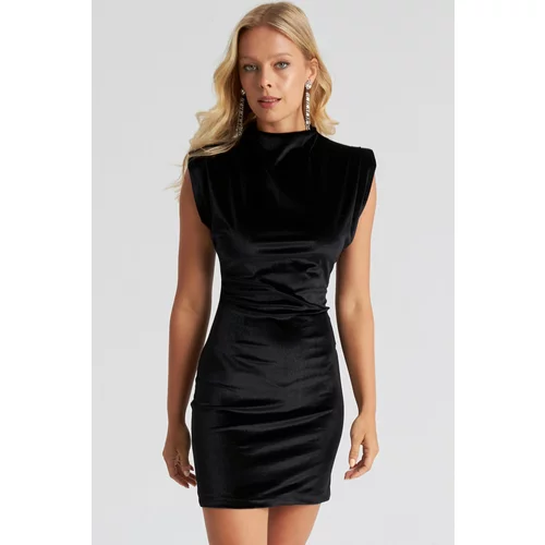 Cool & Sexy Women's Black Padded Velvet Mini Dress GC144