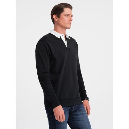 Ombre Men's sweatshirt with white polo collar - black Slike