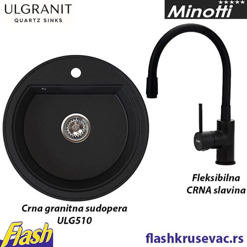  Sudopera Ulgranit ULG510 okrugla (CRNA) + fleksibilna slavina Minotti - SET Slike