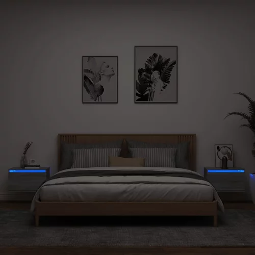 vidaXL Nočna stenska omarica z LED lučkami 2 kosa siva sonoma