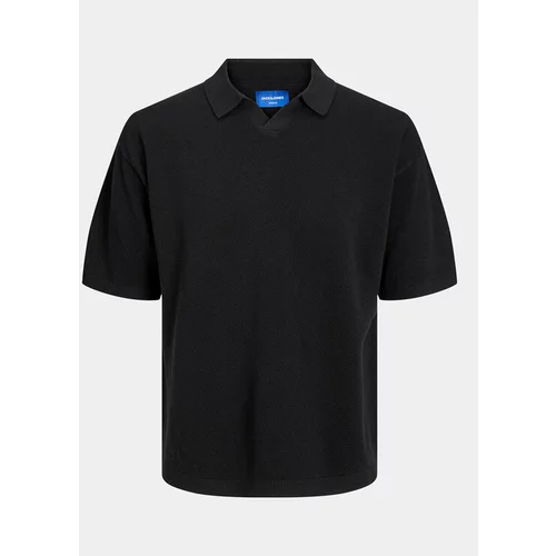 Jack & Jones Polo majica Linen 12252748 Črna Regular Fit