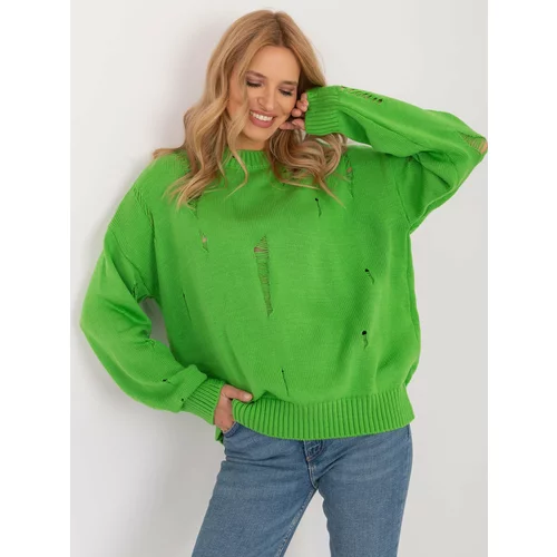 Fashion Hunters Light green women's oversize sweater with holes