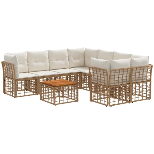 Set vanjskih sofa 9 kom. Prirodna i krema bijela poliratan Slike