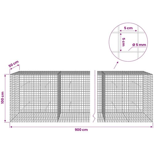  Gabion s 5 mm žicom i mrežom 5x5 cm 900x50x100 cm Slike