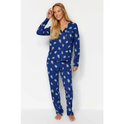 Trendyol Pajama Set - Dark blue - Animal print