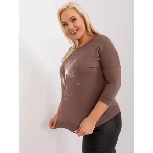 Fashion Hunters Brown plus size blouse with a round neckline