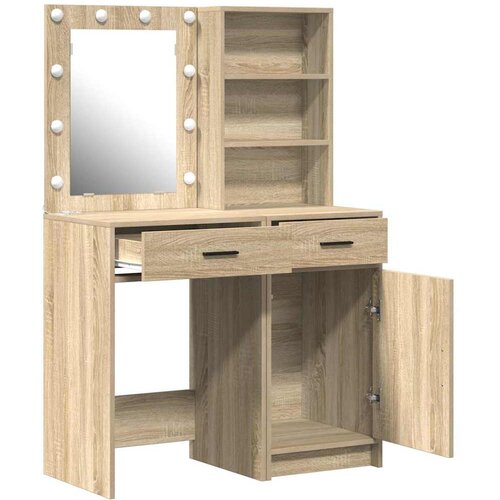  Set stola za oblačenje s LED s ladicama 2 pcs Sonoma hrast Slike
