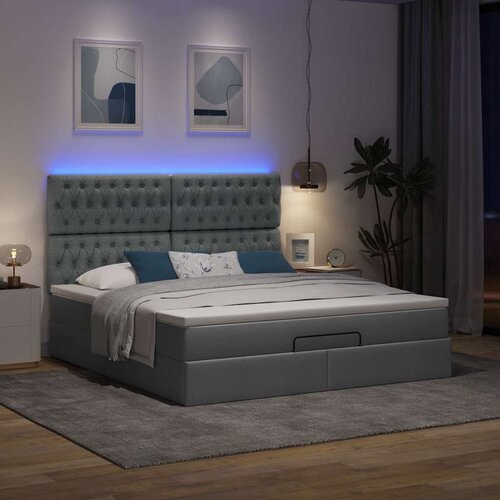 VidaXL Otomanski krevet s madracem i LED tamnosivi 160x200cm tkanine Slike