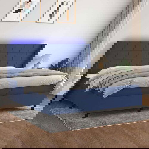  Krevet box spring s madracem LED plavi 200x200 cm od tkanine Cijene