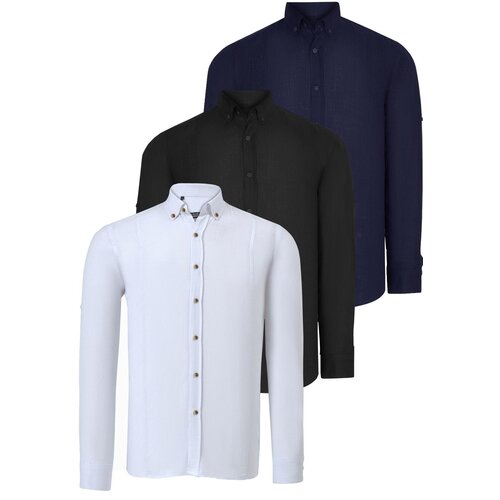 Dewberry TRIPLE SET G721 MEN'S SHIRT-BLACK-WHITE-NAVY BLUE Cene