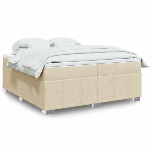 VidaXL Krevet s oprugama i madracem krem 200 x 200 cm od tkanine Slike