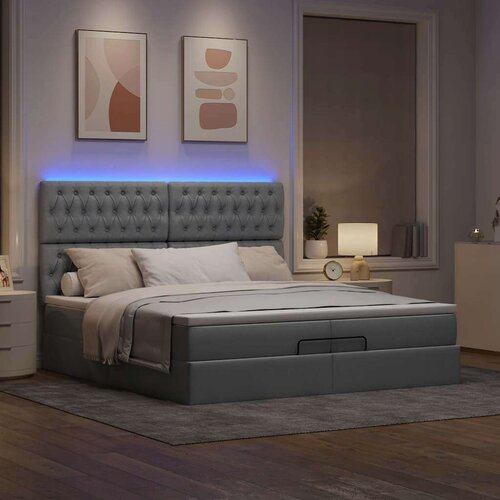 vidaXL Otomanski posteljni okvir z vzmetnicami siv 200x200 cm blago Cene
