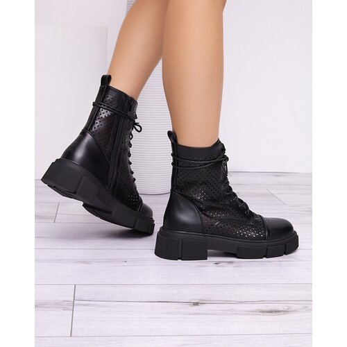 Resti Women's black openwork ankle boots with a flat heel Rolika - Footwear Cene