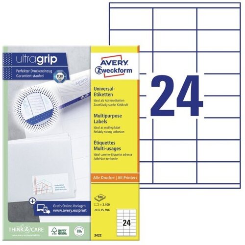 Avery Zweckform Avery 3422 self-adhesive label Rectangle Permanent White 2400 pc(s) Slike