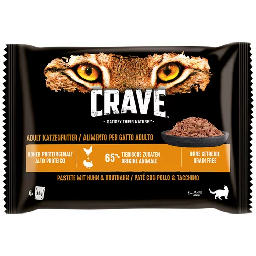 CRAVE Cat vrečke multi pakiranje 4 x 85 g - Miks: Pašteta s piščancem & puranom in z jagnjetino & govedino