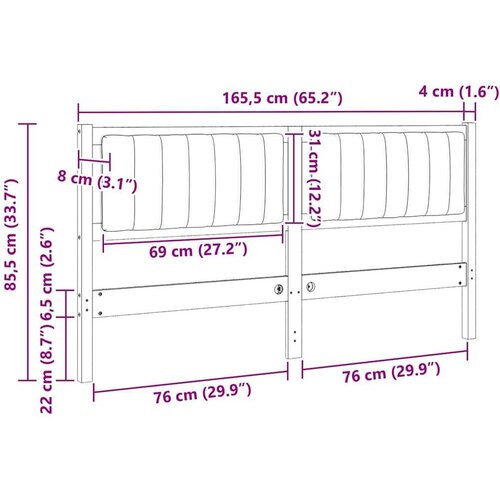 VidaXL tapecirani uzglavlje smeđa 160 cm masivni bor i tkanina Slike