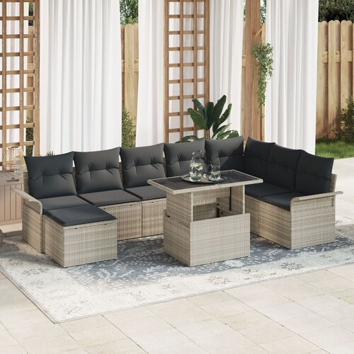 VidaXL 9-dijelna vrtna sofa set s jastučićima svijetlo siva poli ratan Slike