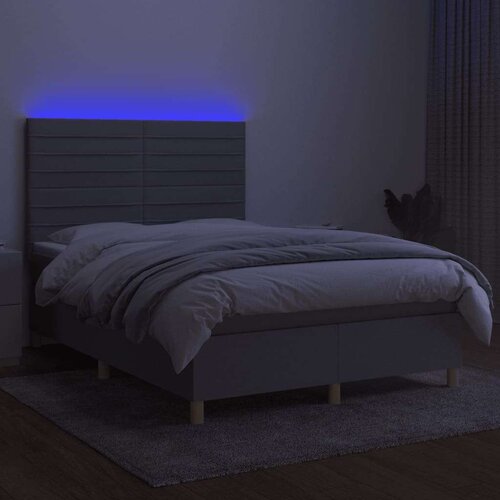  Box spring s madracem LED svjetlosivi 140x190 cm tkanina Slike