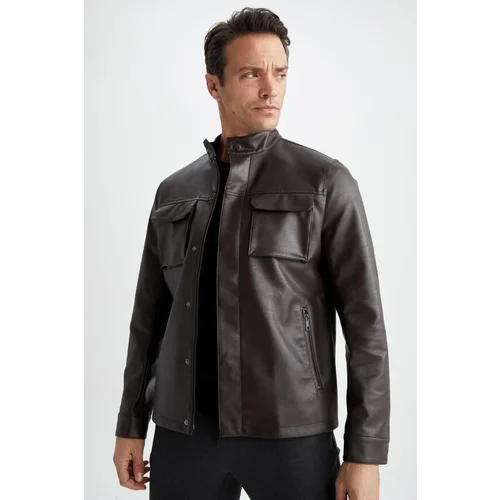 Defacto Regular Fit Stand Collar Faux Leather Coat