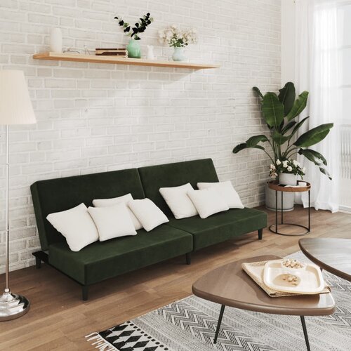  The Living Store Kavč dvosed z leži&amp;scaron;čem temno zelen žamet - Raztegljiv Kavč, (21501714) Slike