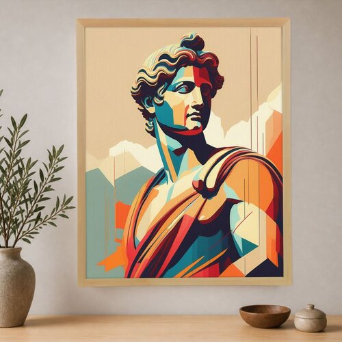 Wallxpert uramljena slika na platnu Cc-D-Ah-1014, geometrijski portret antičke statue u pastelnim bojama, 45 x 60 cm Cene